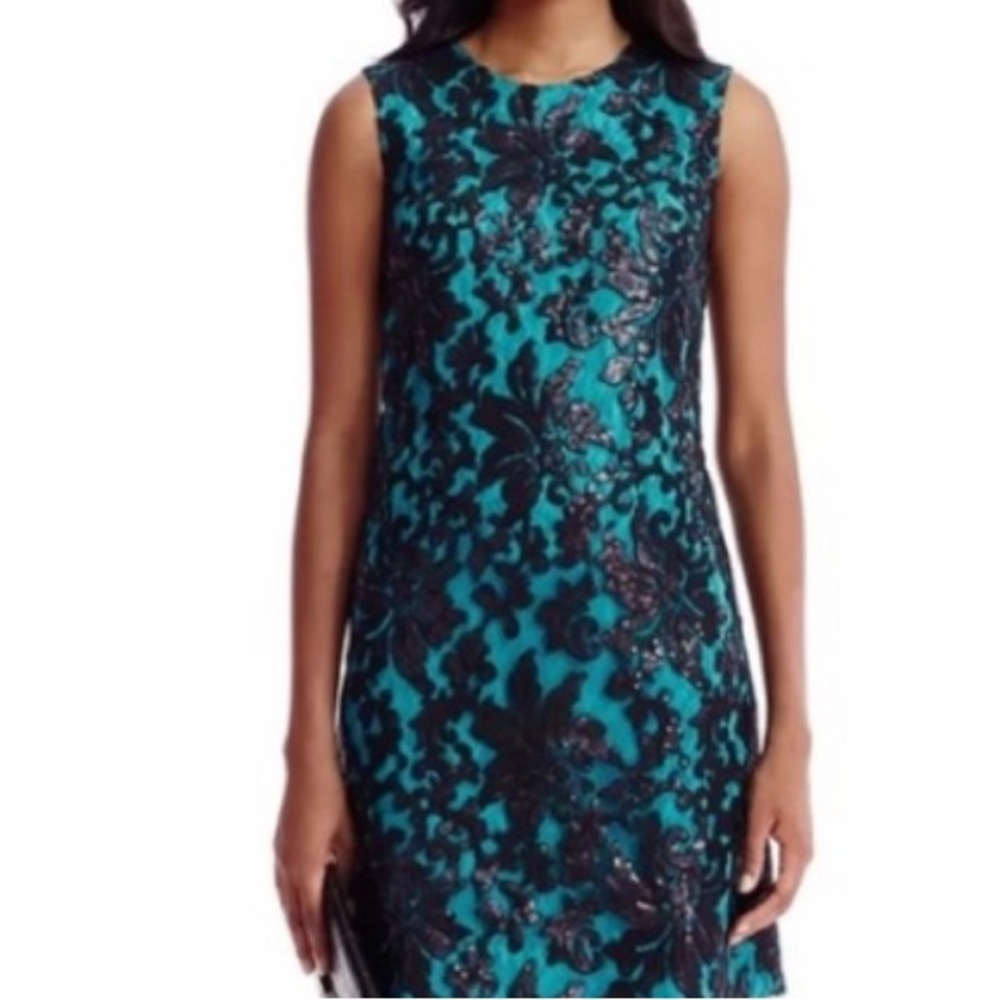Teal Diane vonFurstenberg Kaleb lace sheath dress.